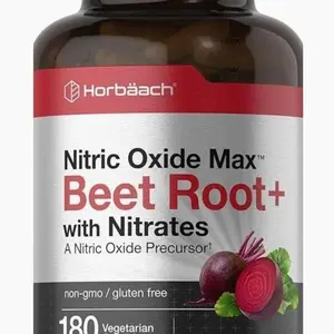 Horbäach Nitric Oxide Beet Root Capsules | 180 Count | with Nitrates and Precursor | for Men and Women | Vegetarian, Non-GMO, Gluten Free Supplement