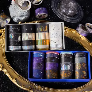 2 styles 40 roll gold foil starry sky tape set, washi paper material, retro style DIY scrapbook decorative tape