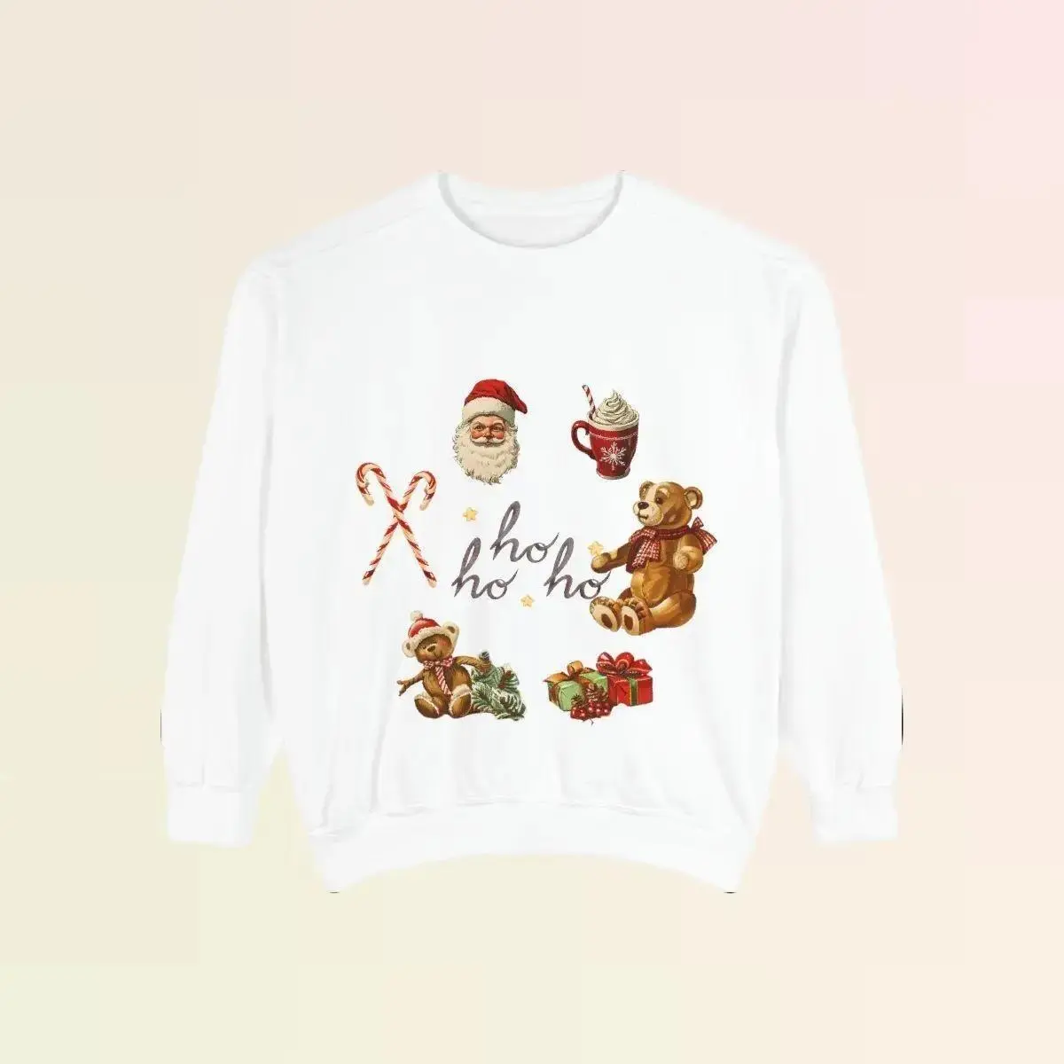 Christmas Holiday Unisex Sweatshirt, Santa, Candy Cane, Presents, Teddy Bear, Hot Chocolate, Winter Pullover, Xmas Jumper, Festive Apparel,