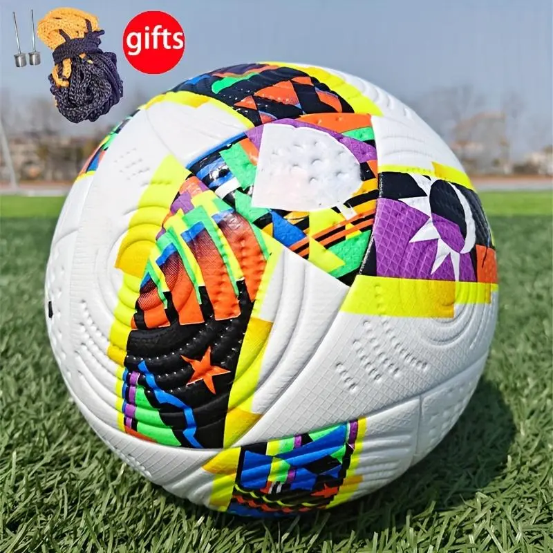 Size 5 PU Leather Soccer Ball for Adults, High Elasticity, Wear-Resistant, Seamless Heat-Bonded Training Equipment, Includes Ball Needle and Net