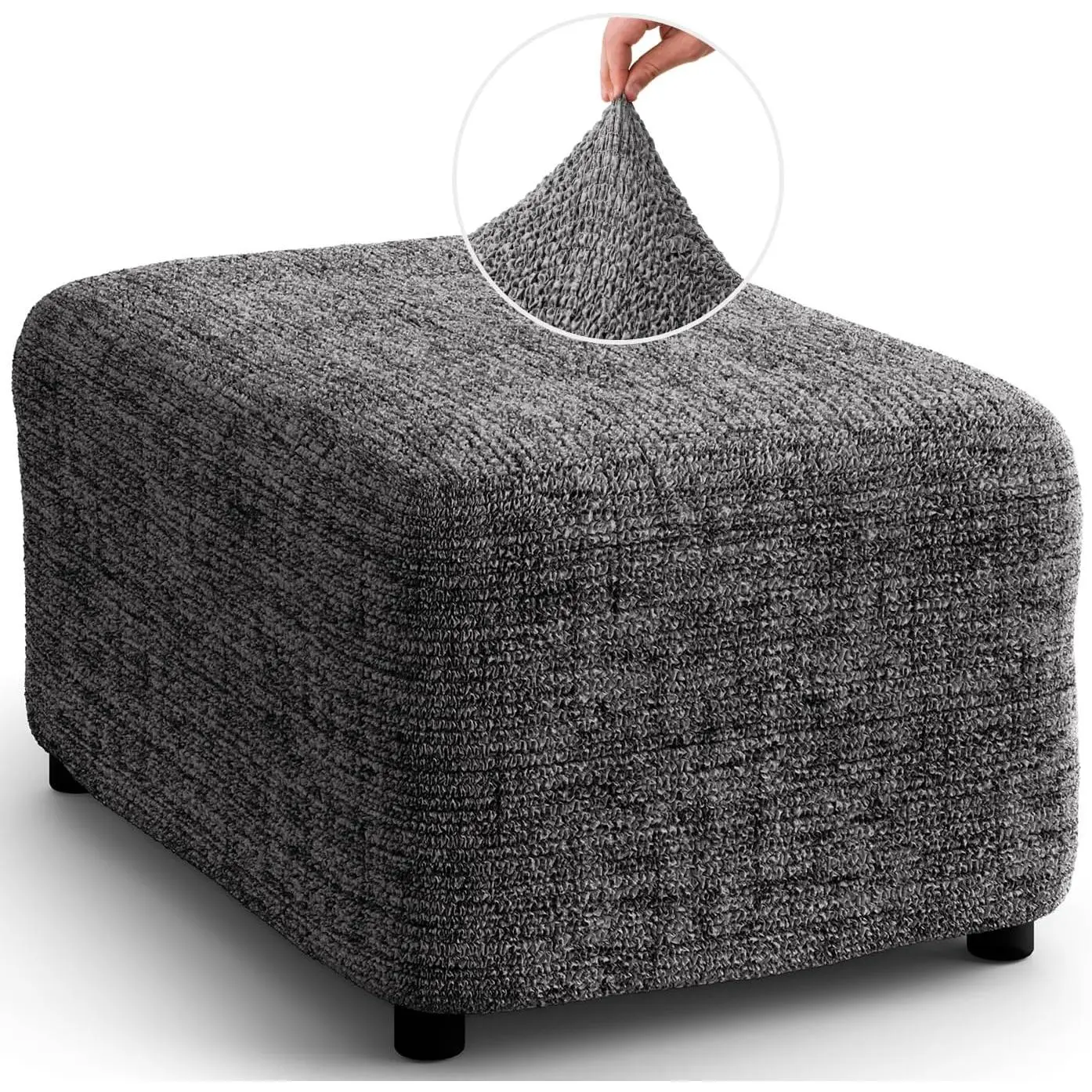 Ottoman Slipcover - Stretch Stool Sofa - Pouf Protector for Pets and  - Soft Ottoman Cover - Durable Furniture Slipcovers - Microfibra Print Collection - Vittoria Grey