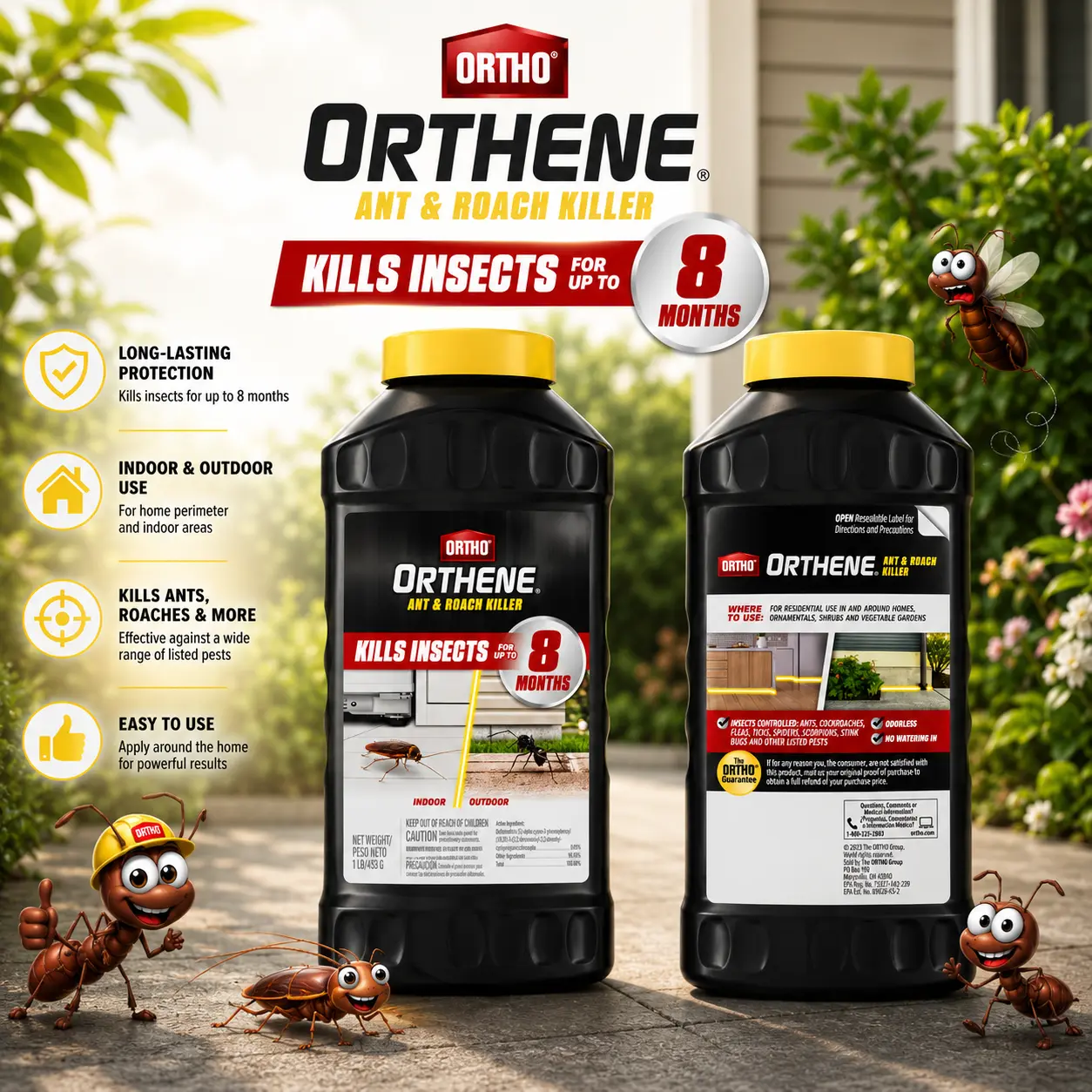Ortho Orthene Cockroach Exterminator Pest Control Agent Dusting Powder - 1 lb Insect Killing Solution for Indoor/Outdoors Use, Eliminates Ants, Roaches, Spiders, Scorpions, 8-Month Long-Lasting Protection