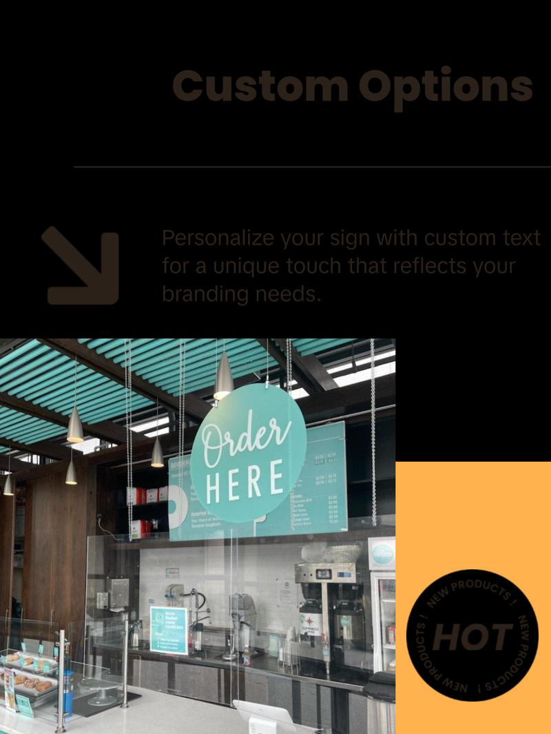 Order Here Pickup Here Sign | Semi Transparent Aqua Acrylic Cafe Decor | Custom Restaurant Bakery Ice Cream Food Truck Display | 12x12"