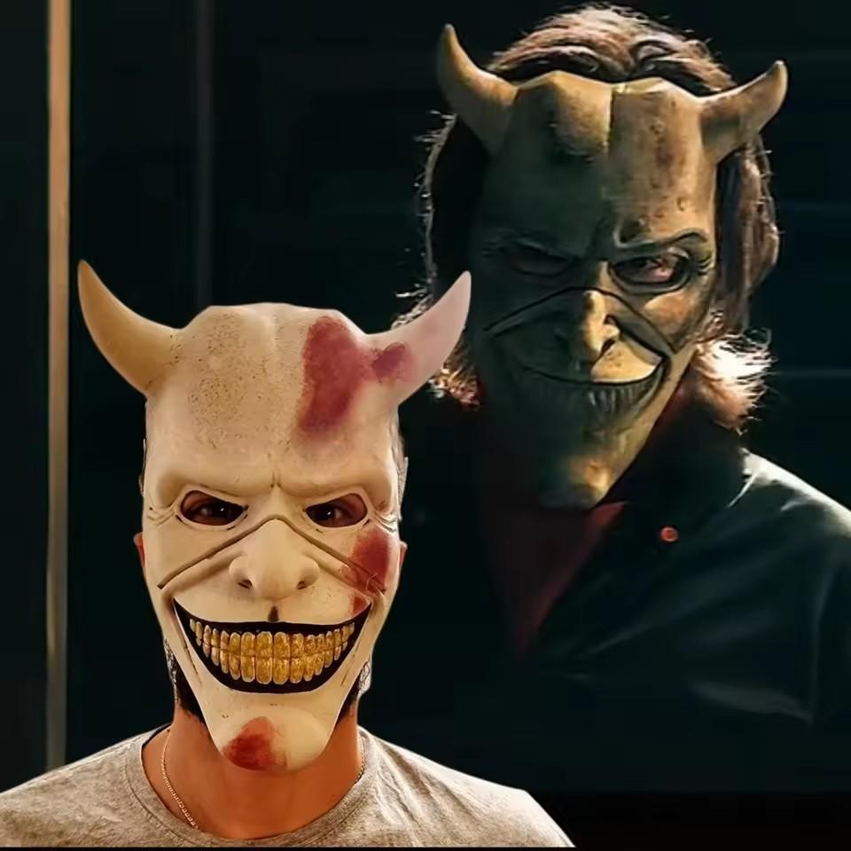 Horror The Black Phone Mask Cosplay Scary The Grabber Evil Killer Latex Helmet Halloween Carnival Party Costume Props men andwomen