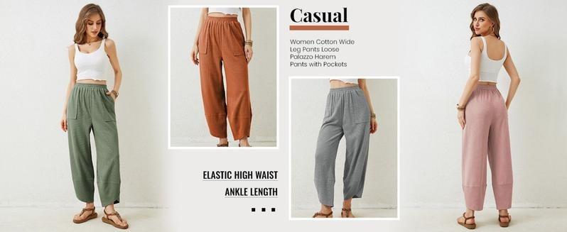 WoodBerry Women’s Harem Barrel Wide Leg Pants Elastic Waist Baggy Loose Fit Casual Jogger Sweatpants with Pockets Beach Street Palazzo Pants