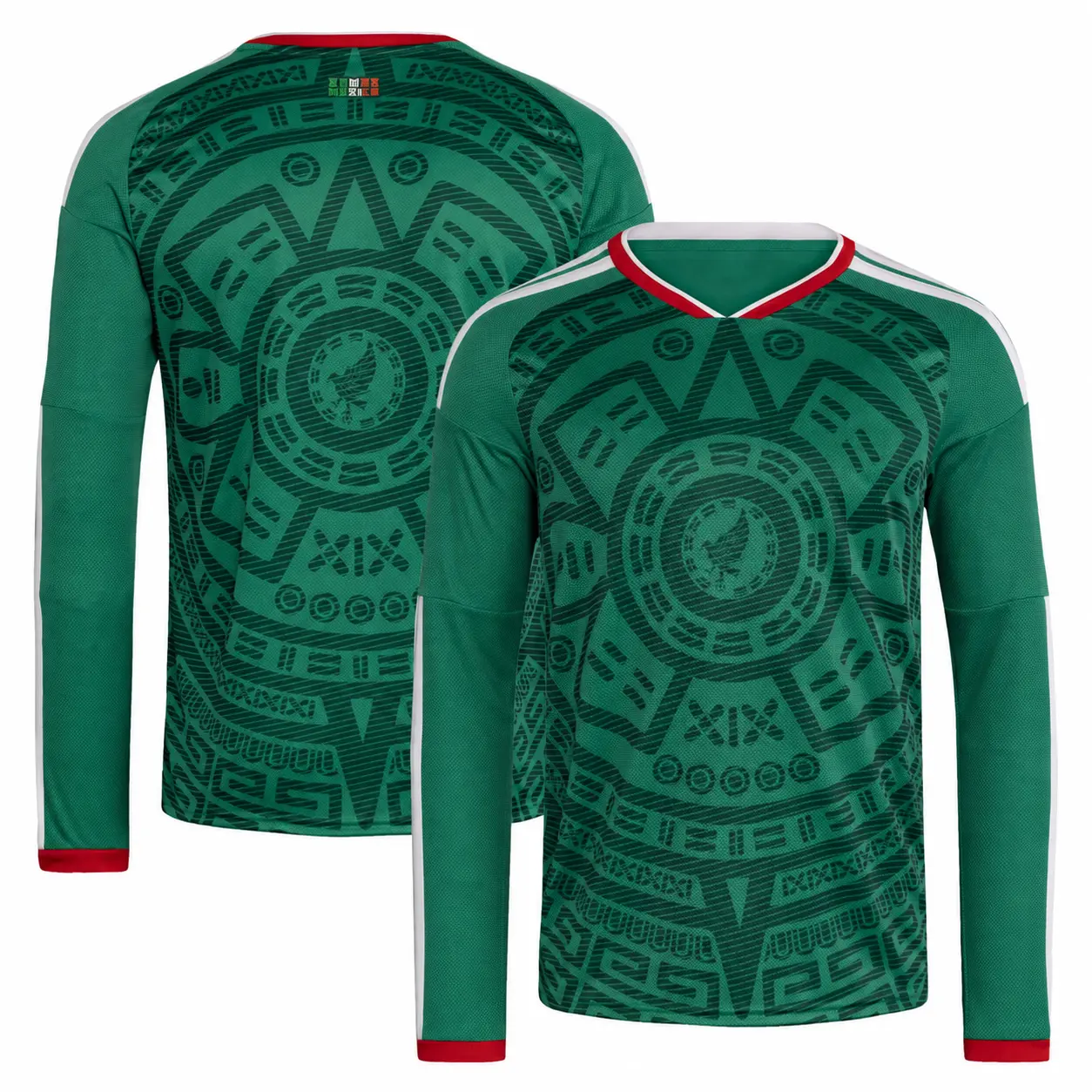 Men’s Green Long Sleeve Sports Top – Geometric Pattern V-Neck Athletic Shirt, Sizes XS–5XL