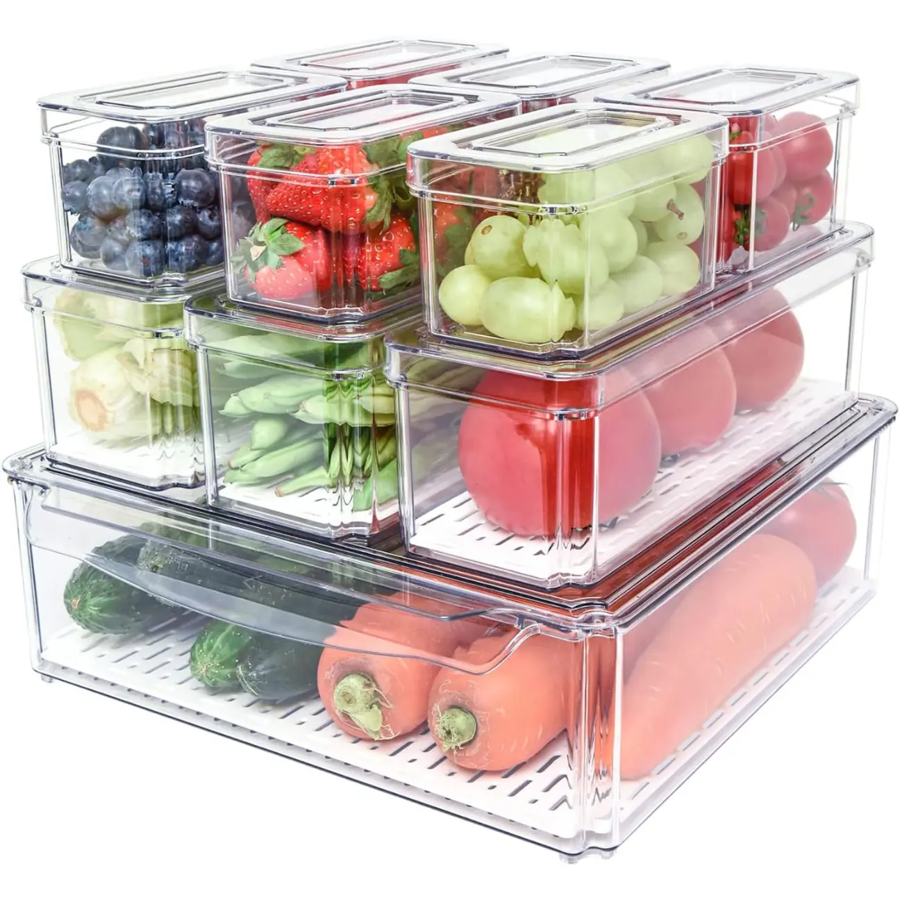 10 Pack Fridge Organizer, Stackable Refrigerator Organizer Bins with Lids, BPA-Free Produce Fruit Storage Containers for Storage  Kitchen Utensils