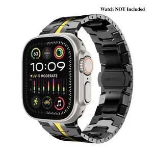 【Live Exclusive】Stainless Steel Band for  Apple Watch Ultra 2 with 49mm Series 10/9/8/7 46mm 45mm SE2/SE6/5/4 44mm 3/2/1 42mm Metal Strap with Folding Clasp Silver Orange Accents Wearable Black, Accessories, Manufacturer Warrenty, Multi-Size