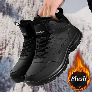 Shoes for Gentlemen Men's Trendy Solid Snow Boots, Comfy Non Slip Casual Lace Up Shoes for Men's Outdoor Activities