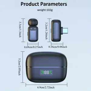 2-Pack Wireless Ultra-Light Mini Lavalier Microphone, AI Variable Voice Tone, 1-to-2 Mobile Live Interview, Noise-Cancelling Wireless Microphone, 360°Omnidirectional Microphone, Full Battery Life of 30 Hours, with Charging Case, Output: