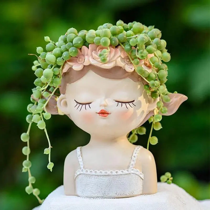 Cartoon Girl Design Succulent Pot, Flower Pot, 1 Count Cute Vase, Succulent Plant Pot with Drainage Hole, Summer Garden Supplies for Home Yard Decor, Garden Accessories, Succulent Planter