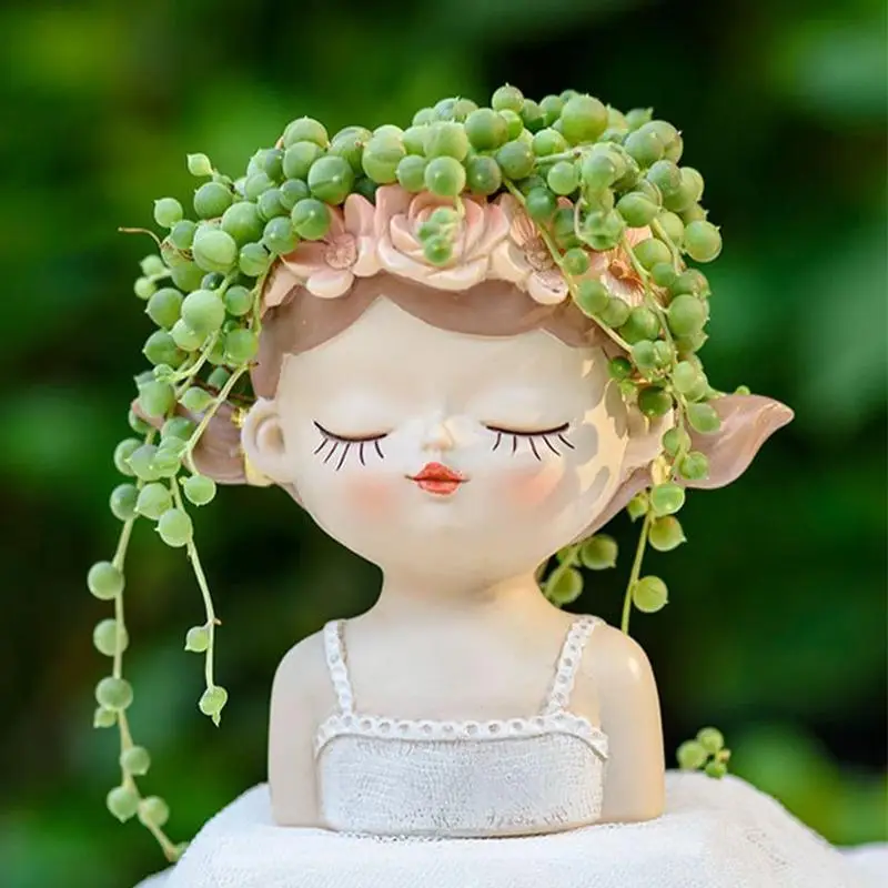 Cartoon Girl Design Succulent Pot, 1 Count Cute Vase, Succulent Plant Pot with Drainage Hole, Summer Garden Supplies for Home Yard Decor, Garden Acces