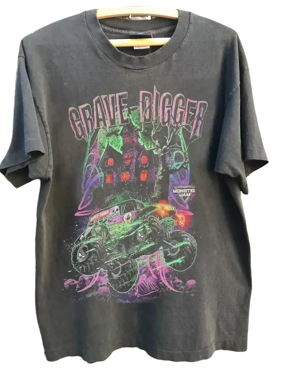 Vintage 1988 Grave Digger Race Team Monster Jam Graphic T-Shirt Reprint, Classic Cotton Tee For Halloween