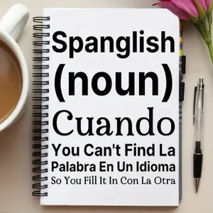 Funny Spanglish Definition Spiral Notebook, Humor Journal with 100 Pages, Bilingual Notes for School & Daily Use, Perfect Gift for Latinos