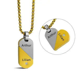 Viral Spinner Heart Necklace - Rotating Stainless Steel Dog Tag Anti-Anxiety Fidget Jewelry Y2K Style Personalized Names Arthur & Lilian