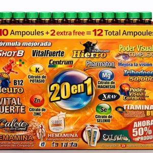 20en1  Hierro multi vitamin Complex B B12 Antioxidant Supplement - 12 Single Doses of 15 mL for avanzada La mas completa daily energy and wellness iron minerals