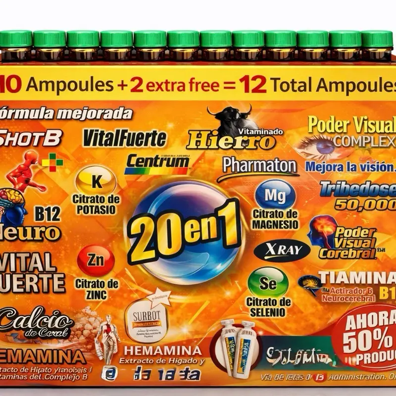 20-in-1 All-in-1 Iron & B Complex Liquid Vitamins Supplement - 12 Single-Dose Bottles (15 mL Each) with B12, Antioxidant, Metabolic Support Vitamins, Minerals & Wellness Supplements for Daily Energy, All-In-One Vitamins Supplements
