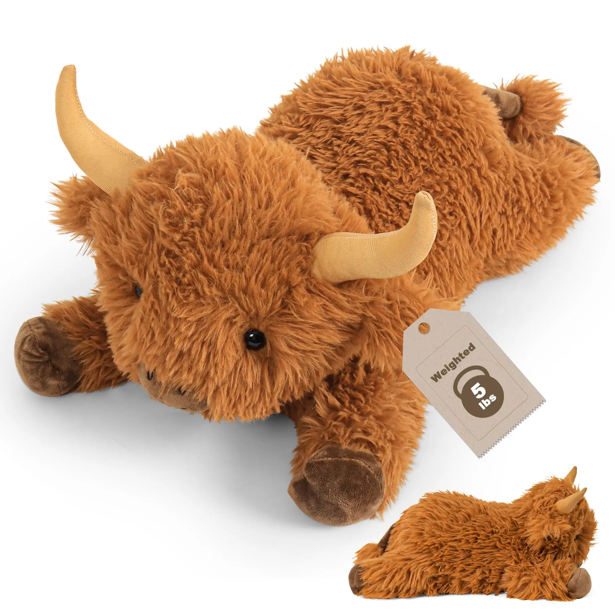 24in 5lbs Highland Cow Weighted Stuffed Animal - Cow-Shaped Fluffy Farm Animal Emotional Support Stuffed Toy Pillow, Gift for Kids, Cow-Shaped Stuffed Toys, Fluffy Cow Stuffed Toys