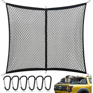 Highly Elastic Cargo Net - Double Layer Truck Bed Cargo Net for Pickup Trucks, Vans and SUVs | 4x4 FT Stretches to 7x7 FT, Perfect for Daily Light Loads