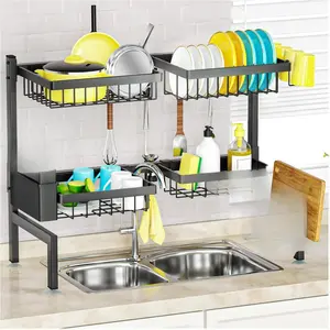 SNSLXH [2-Tier 4 Baskets］Over The Sink Dish Drying Rack, 26.57"-35", Large Sink Rack for Kitchen, Extensible and Adjustable, Saving Kitchen Space