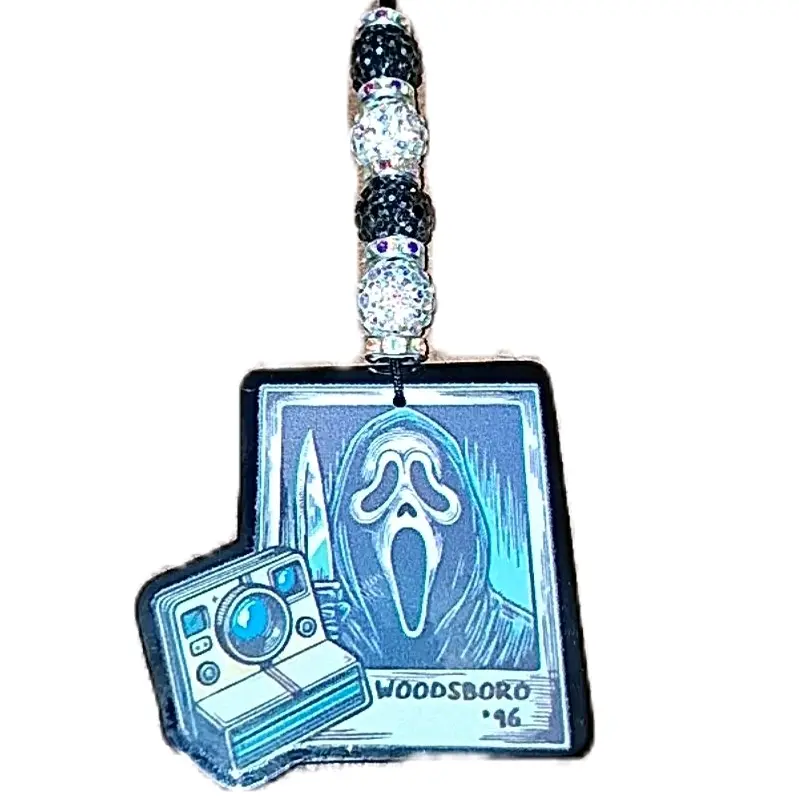 Polaroid Picture Ghostface Bling Rearview Mirror Hanging Accessory , Car Accessories, Car Mirror Decor Decoration, Magnetic Clip