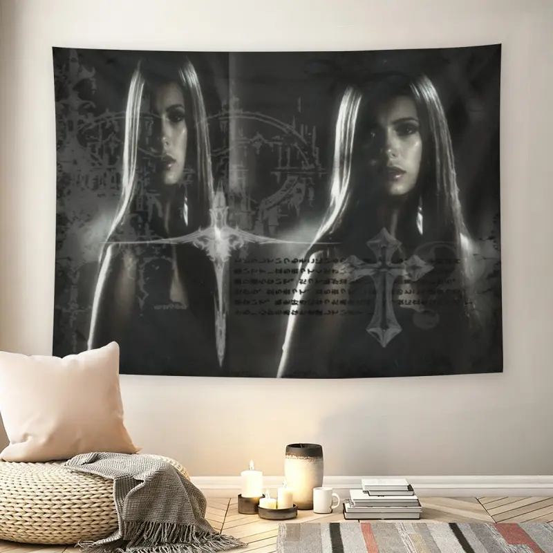 Gothic Cross Aesthetic Wall Flag, Black & White Dark Academia Print, Mid-century Modern Black Flash Manga Style, Y2K Grunge Vibe, For Adult Fans, Edgy Room Decor, Living Room, Bedroom, Emo Tapestrymusic comics wall flags custom tapestries
