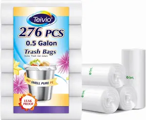 0.5 Gal Clear Trash Bags, 12"x15" Mini Liners for 2L or Less Bins - Kitchen, Bathroom, Desktop Use, 276 Counts for Pet Poop Disposal