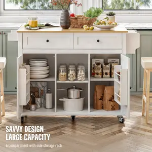 Kitchen Island Table with Storage – Rolling Island Cart with Folding Leaf Countertop and Versatile Storage for Your Kitchen