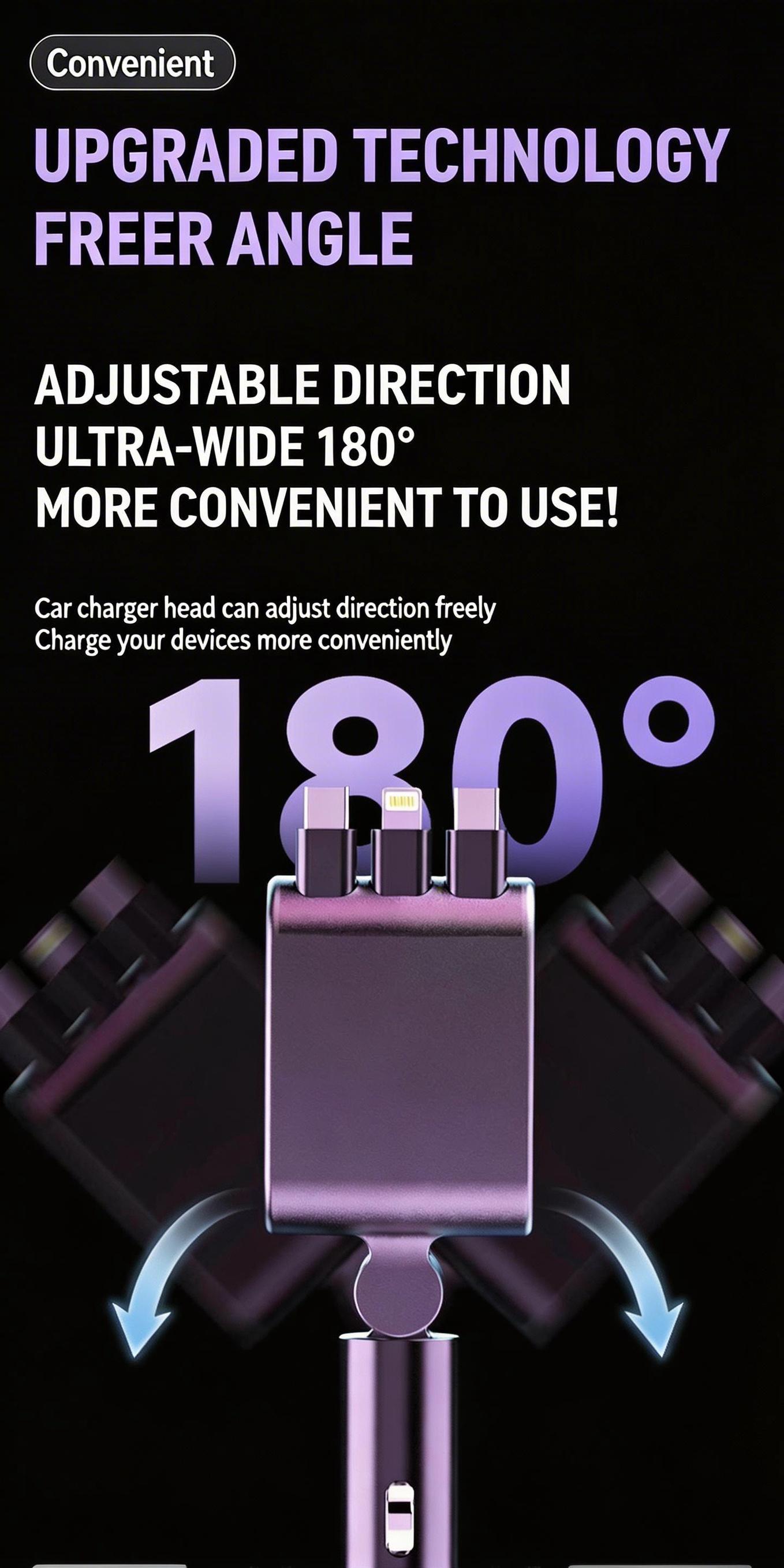 7-in-1 Ultimate Car Charger! Level up yourdrive with 60W Starlight projection, retractablecables for zero mess, and 3.1A fast charging.Real-time voltage monitoring keeps your ridesafe. Must-have car gadget for 2026
