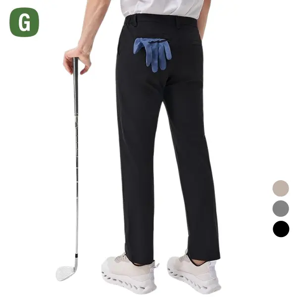 GENUWII Menswear Performance Golf Pants - Quick-Dry, Wrinkle-Resistant Stretch Polyester Fabric, 6 Pockets (2 Deep Front, 1 Small Side Pocket), Snap, Zipper, Self-Adjusting Belt, Machine Washable All-Season Fitted Pants for Casual Business Travel