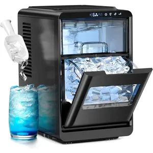 Crescent-Shaped Ice Maker Countertop, Self-Cleaning Portable Ice Machine with LED Display, Fast Ice Making for Seafood/Home/Office/Bar