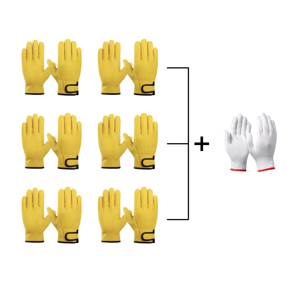 PAKNADA 6-Pair Sheepskin Leather Work Gloves – Soft Leather, Durable Grip, Safety Work Gloves for Construction & Outdoor Use