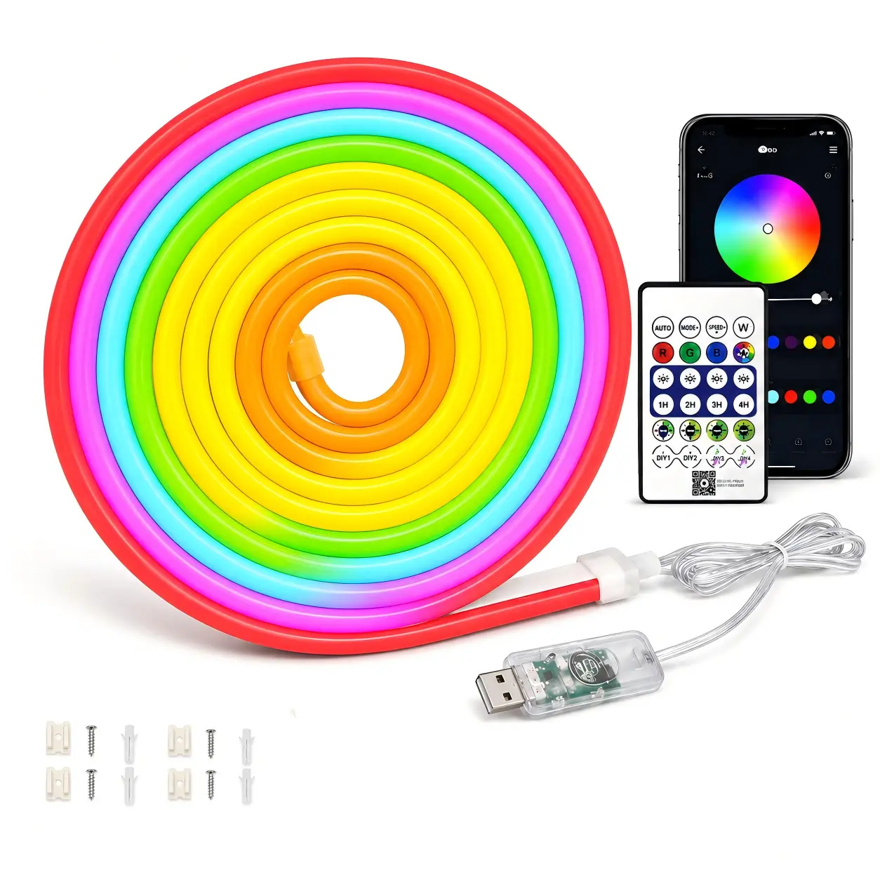 Smart RGBIC LED Neon Light Strip, 16.4FT 5V USB-Powered Flexible Rope Light with App & Remote Control, Music Sync for Bedroom, Living Room and TV Wall