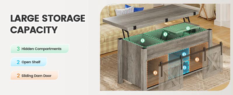 SIKAIC 4 in 1 Multi-Function Lift Top Coffee Table Converts To Dining Table Modern Farmhouse Style Distressed Oak Finish Modern Furniture
