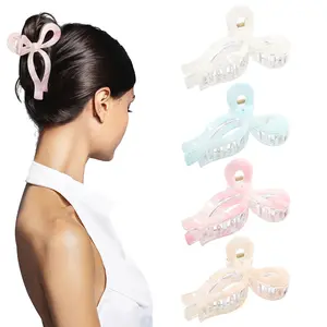 4PCS Acrylic Bow Hair Clips for Women Bow Cute Claw Clip 4.3" Large Hair Claws Clips for Thick or Long Hair Bows Jaw Clip