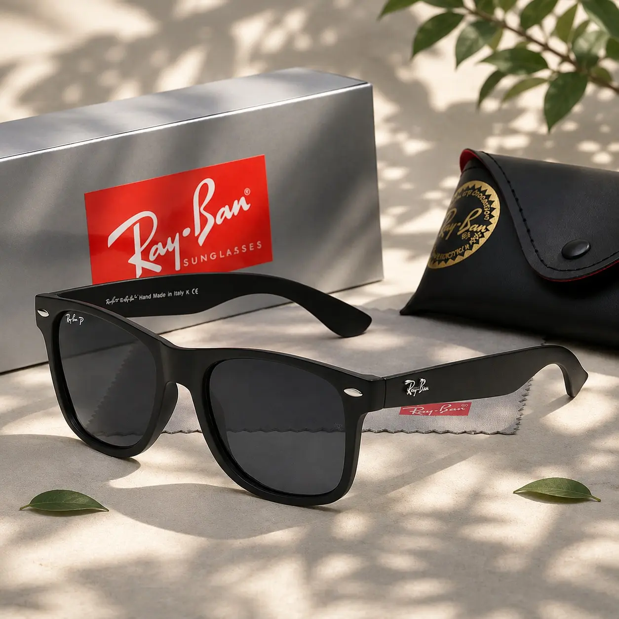 Ray-Ban Polarized Outdoor Shades Black Square Eyewear UV Protection Sunglasses for Casual Daily Wear