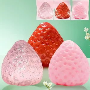 3Pcs Big Taba Squishies Strawberry, Cute Squeeze Stress Toys, Clear Fidget Toys for Kids Teens Valentines Gift