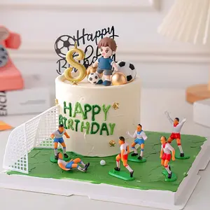 Football Boy Cake Topper Set with Field & Player Figures for Birthday Party Sports Theme Cupcake Decorations Birthday Candle