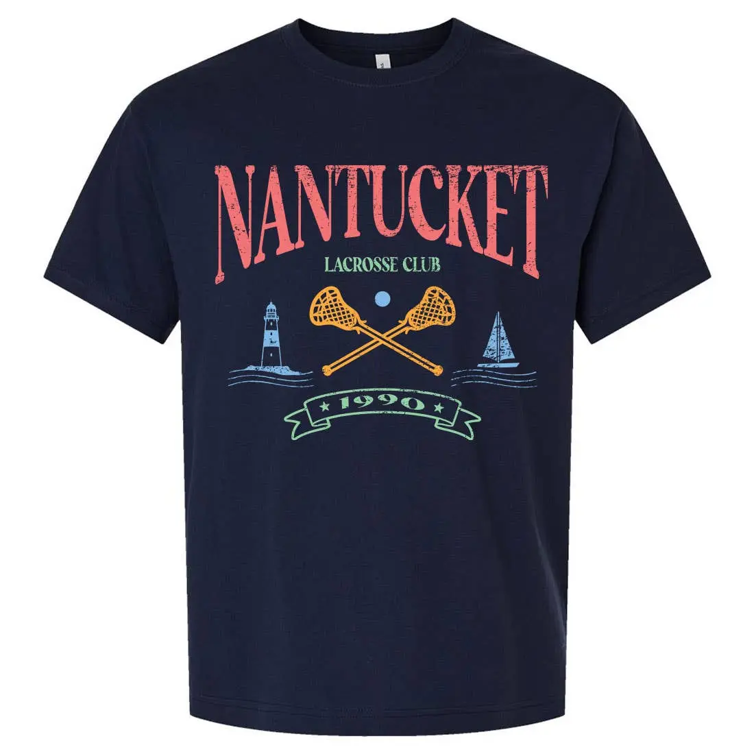 Nantucket Lacrosse Club Graphic Tee, Unisex Casual Comfy Short Sleeve Drop Shoulder Heavy Weight Shirt, Shortsleeve, Prints, Top, Heavyweight, Unisex Cut, Women