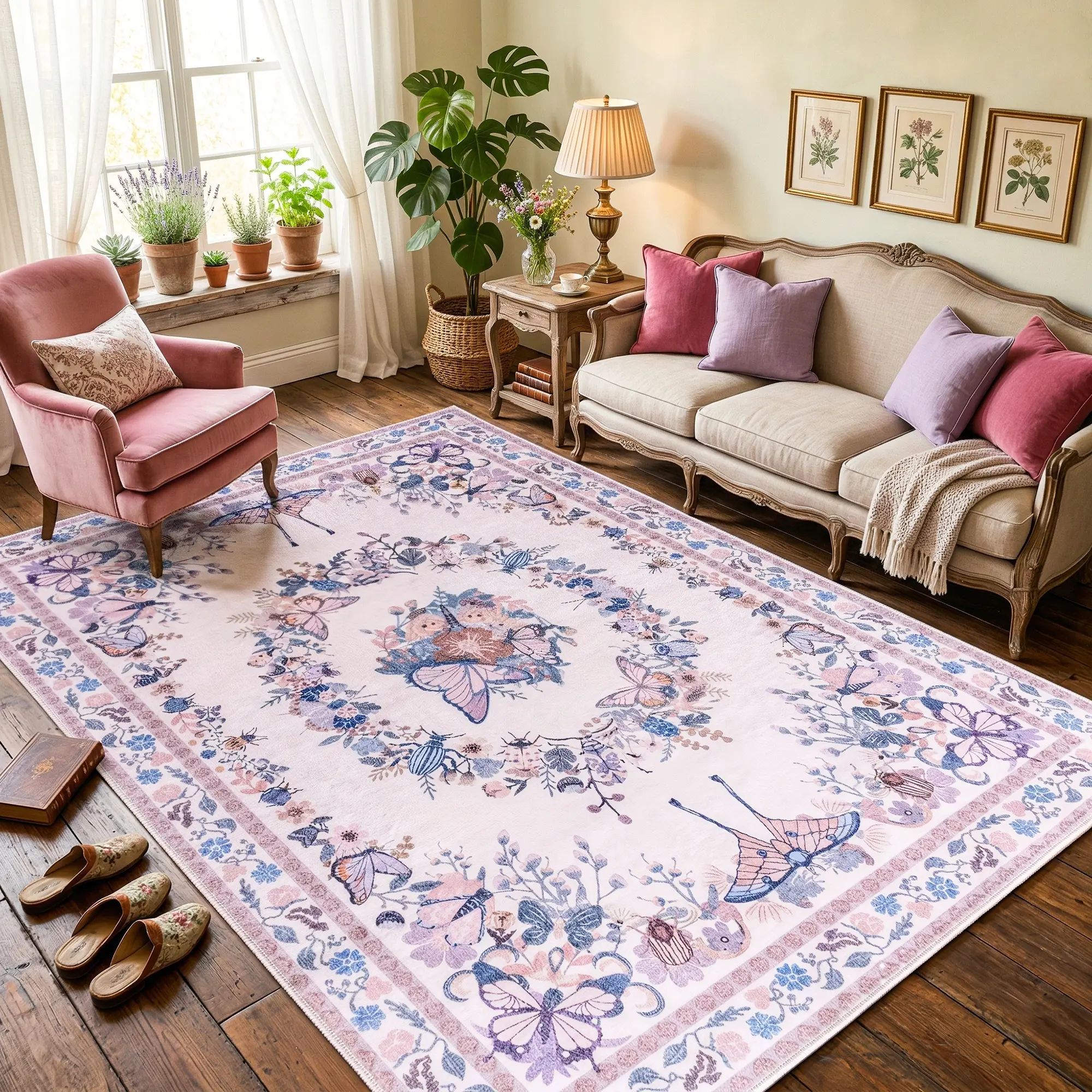 BOOPBEEP Imitation Cashmere Area Rug,Bohemian Carpet For Living Room,rugs for bedroom,Soft Low Pile Non Slip,Home Decor,room deocr, Ideal For HighTraffic Area, Mother's Day Gilf, Housewarming, Non-Shedding persian rugs Outdoor rug,Camping Picnic pink Rug