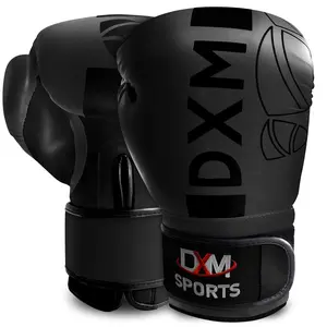 DXM SPORTS Premium Boxing Gloves for Men & Women - Full Black, 10oz, 12oz, 14oz, 16oz Sizes, Synthetic Leather, Hook and Loop Closure, Triple Layer Padding