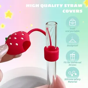 1pc Strawberry-Shaped Silicone Straw Topper with Dustproof Cover - Reusable Straw, Cute Fruit Strawhead for Smoothies, Milkshakes, - Hygienic Kitchen & Drink Accessory