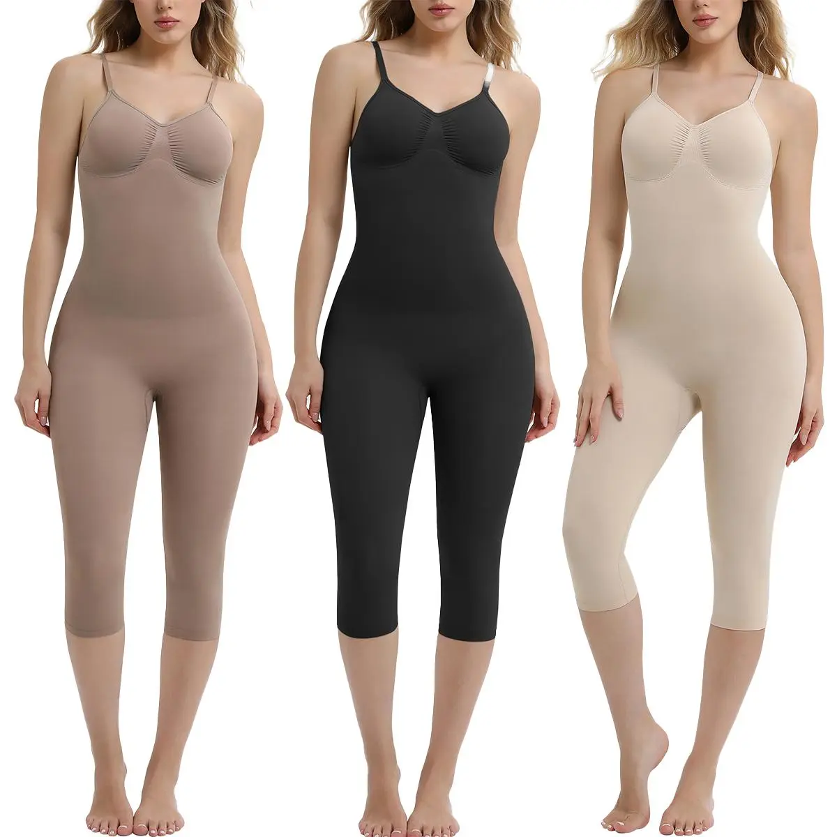 SUPRENX Women's Adjustable Thin-Strap Backless Shapewear Jumpsuit - Buckle-Free, Contoured, Belly-Hiding, Slimming Seamless 4-Way Stretch Bodysuit with No Compression Bra, Overlap Open Crotch for Weddings, Formal Events, Everyday Wear