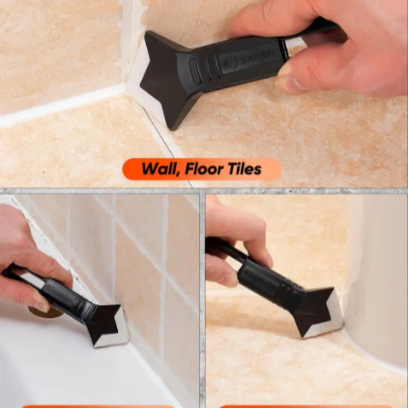 3-In-1 Caulk Remover Tool, Silicone Sealant Scraper for Bathroom Kitchen Floor Window Sink Joints, Glass Glue Corner Scraping Knife
