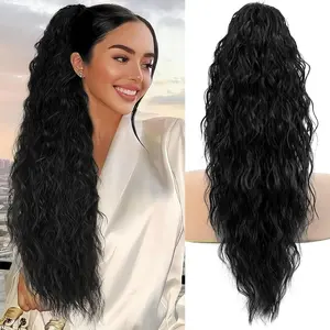 ZIHAN 22 Inch Natural Black Claw Clip Ponytail Extension for Women Long Curly Wavy Synthetic Hairpiece Lightweight Secure Fixation for Daily Use Parties hair