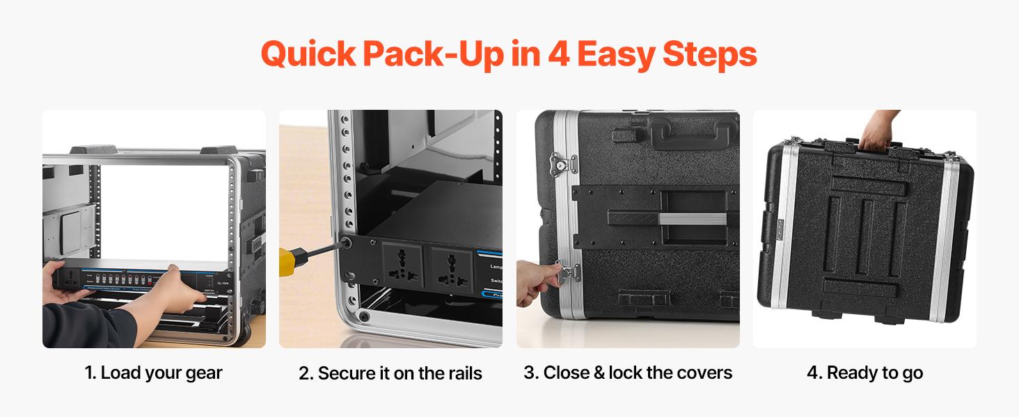 VEVOR 8U Rack Case, Standard 19 in Depth, Rolling Server Cabinet with Wheels, ABS Construction, Retractable Handle, Latches, for Amplifier (7U Rack Space + 1U Wheel Space), 18.4 in Internal Depth