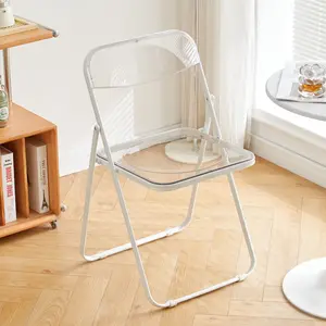 Transparent Folding Chairs Acrylic Stackable Clear Dining Chairs with Chrome Frame Living Room Seat Lightweight for Living Room Office Waiting Room & Party