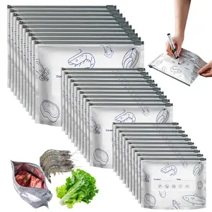30 reusable aluminum foil sealed storage bags, new reusable sealed vacuum zipper bags for food storage, upright aluminum foil sealed bags with labels and zipper locks (3 sizes) suitable for vegetables,Airtight Food Storage Containers with Labels