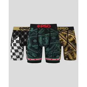 PSD Men's Fortune Boxer Brief 3 Pack - Standard Length 7 Inch Inseam, Soft and Breathable Poly Blend Fabric