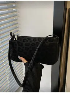 Women Vintage Faux Suede Leopard Print Crossbody Bag for Dating Party Evening Out
